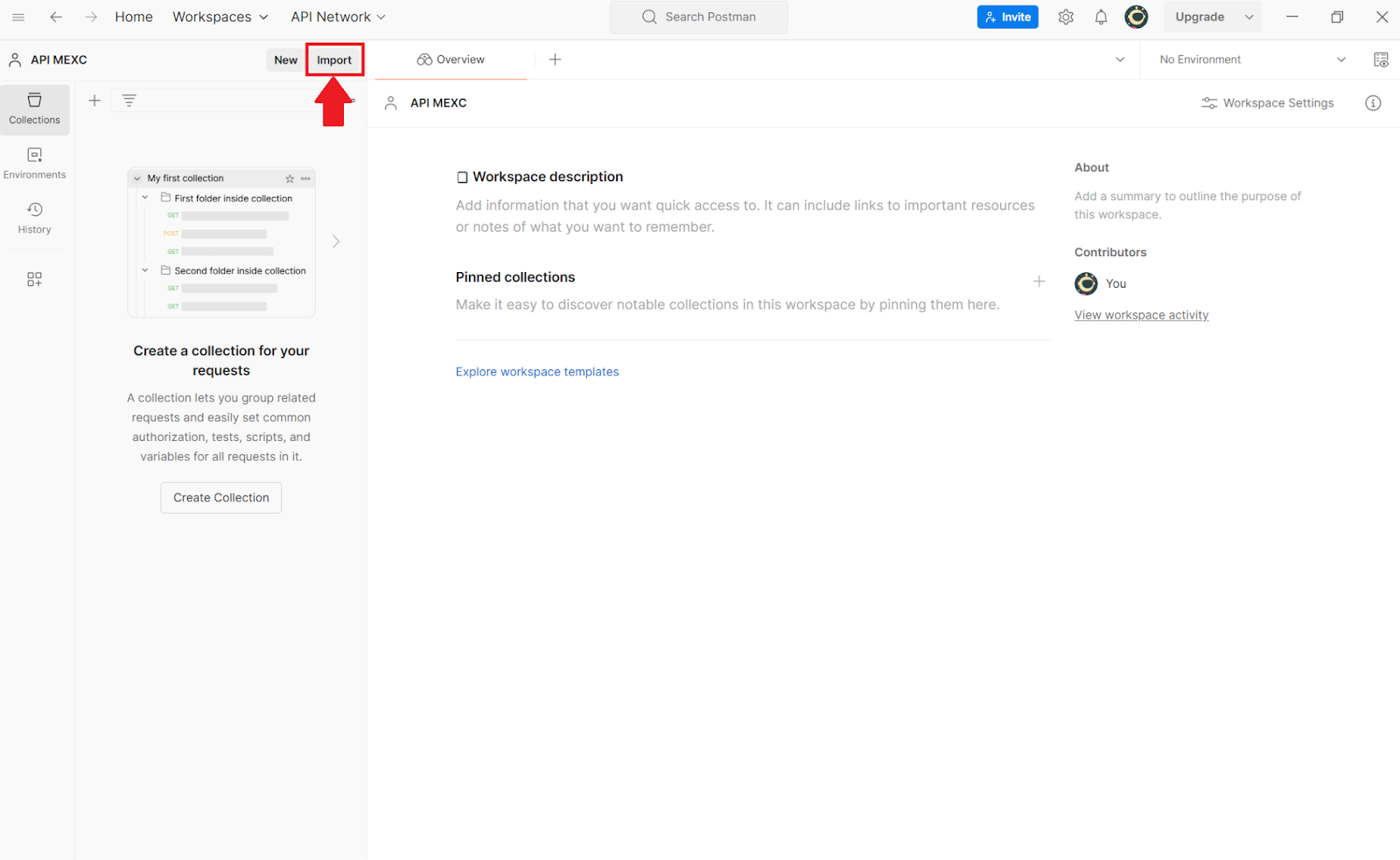 Postman. Загрузка настроек API MEXC