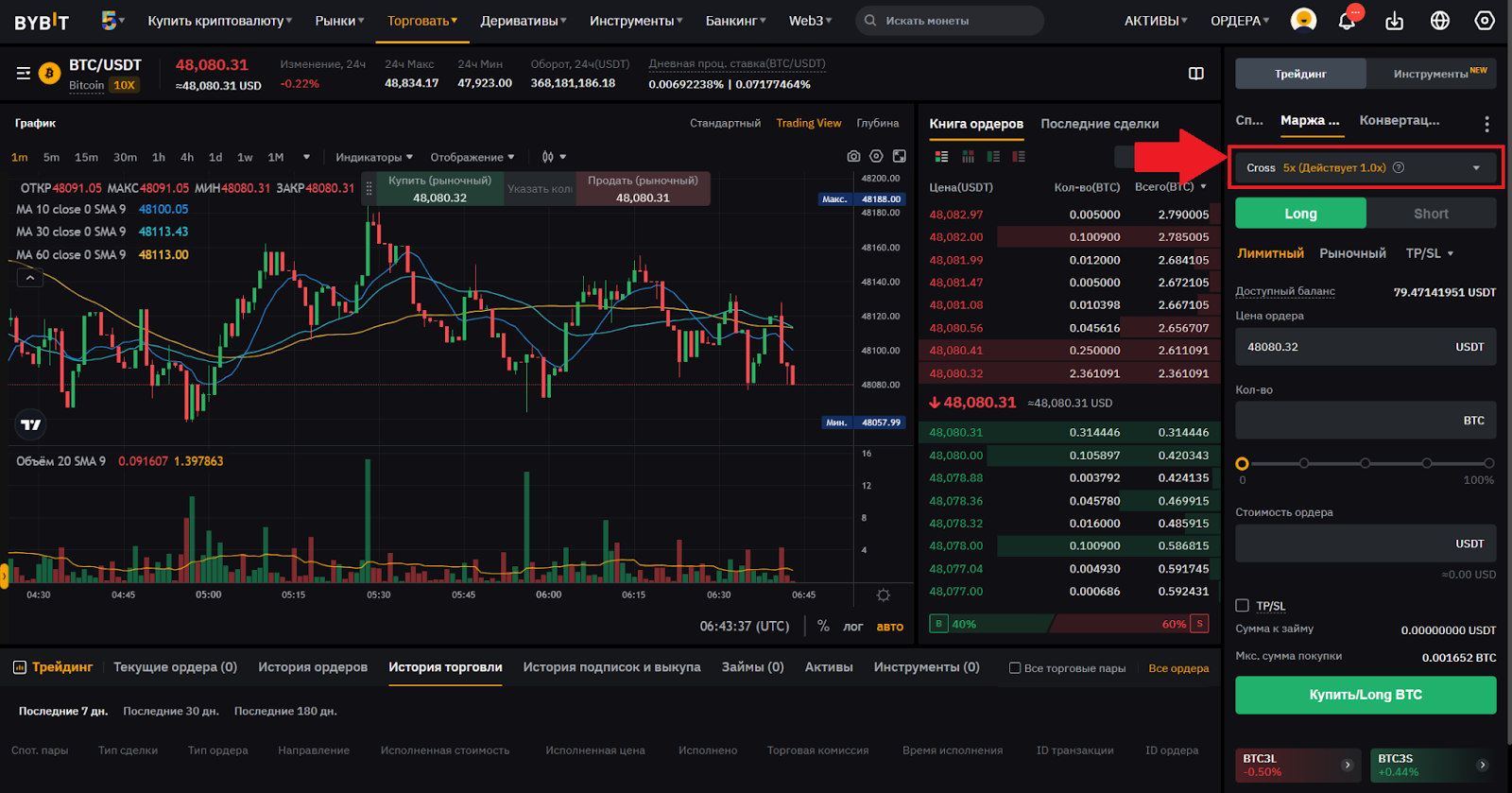 Веб-терминал для маржинальной торговли Bybit. Режим маржи, кредитное плечо