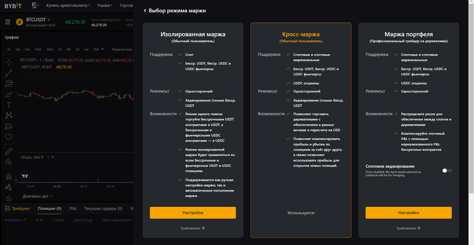 Веб-терминал для фьючерсной торговли Bybit. Режим маржи