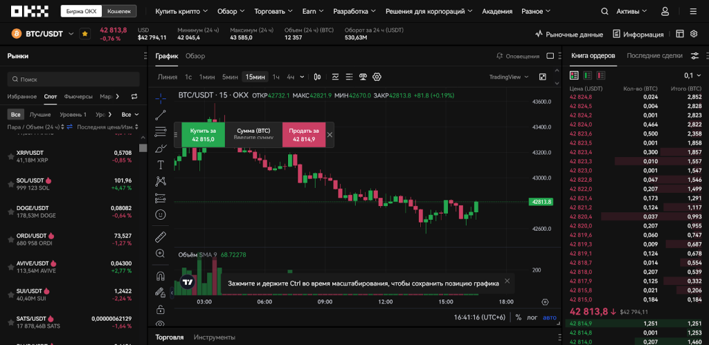 Спотовый рынок, Торговые инструменты OKX