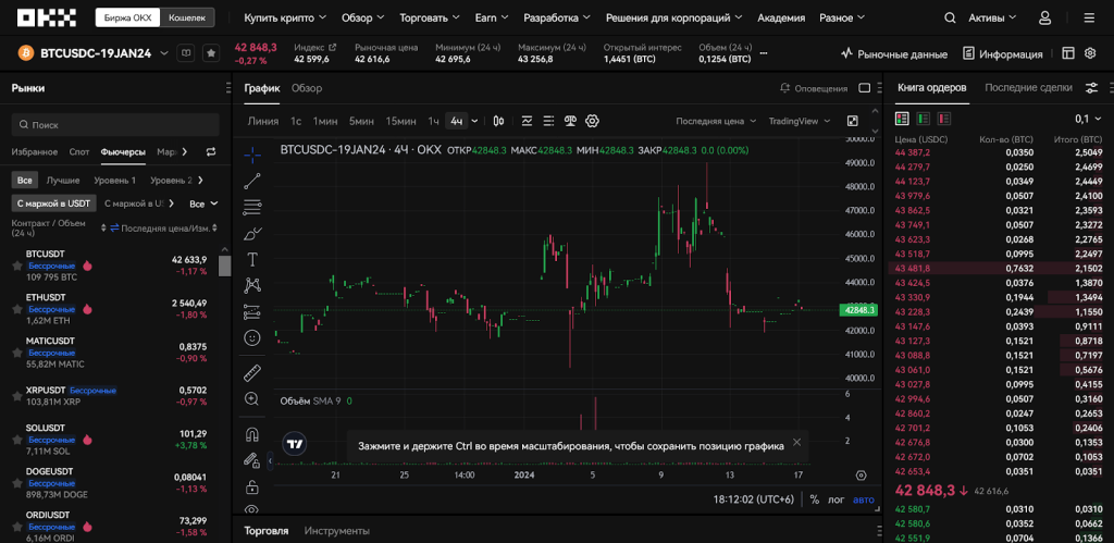 USDC-фьючерсы, Торговые инструменты OKX