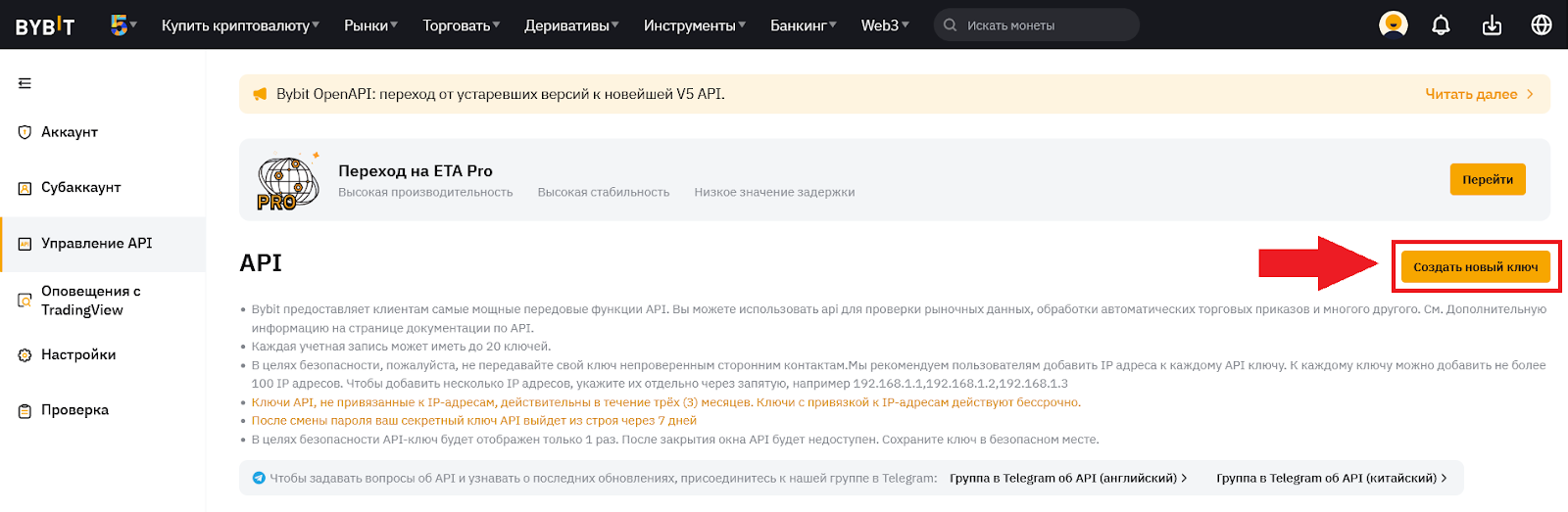 Как создать API-ключи для подключения, Как подключить Bybit к TigerTrade