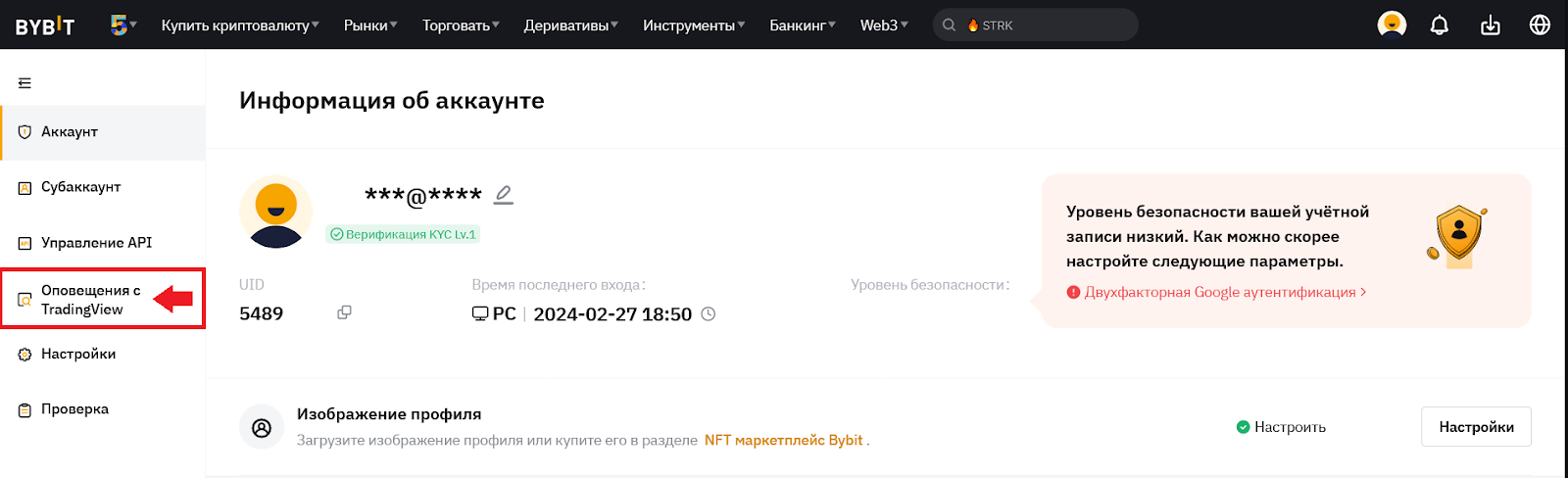 Как настроить оповещения TradingView Alert, Bybit