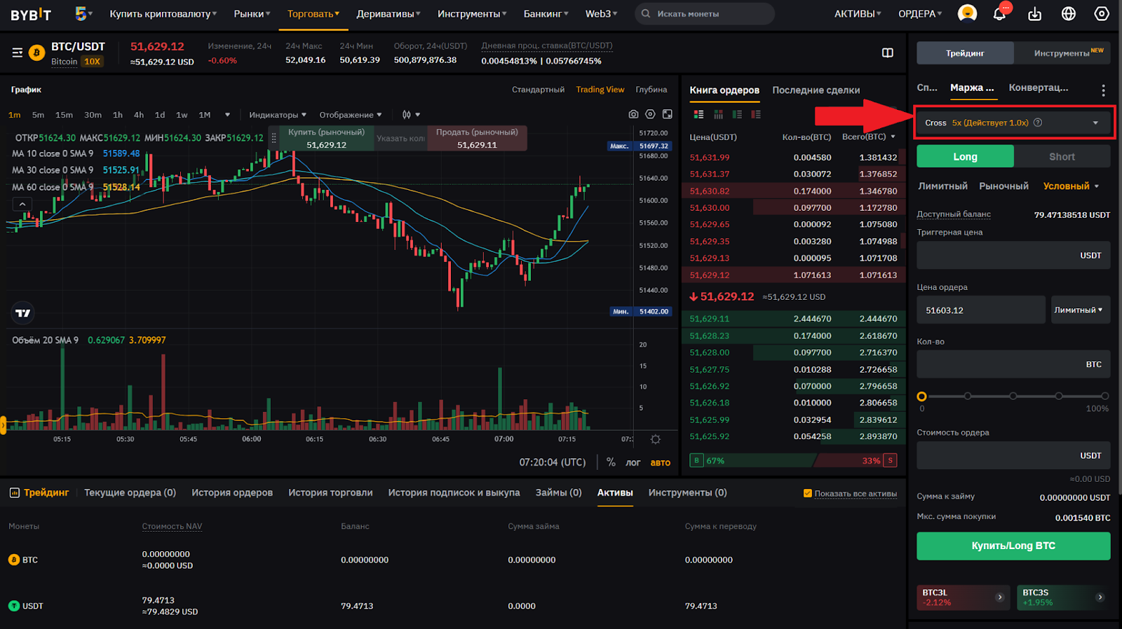 Веб-терминал для маржинальной торговли Bybit. Режим маржи, кредитное плечо