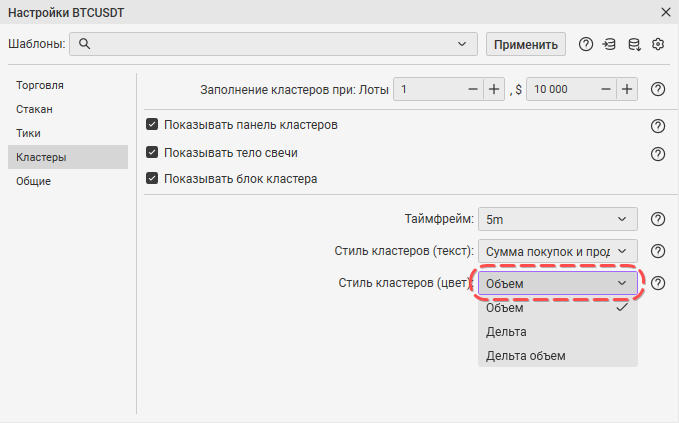 Настройка кластеров в CScalp