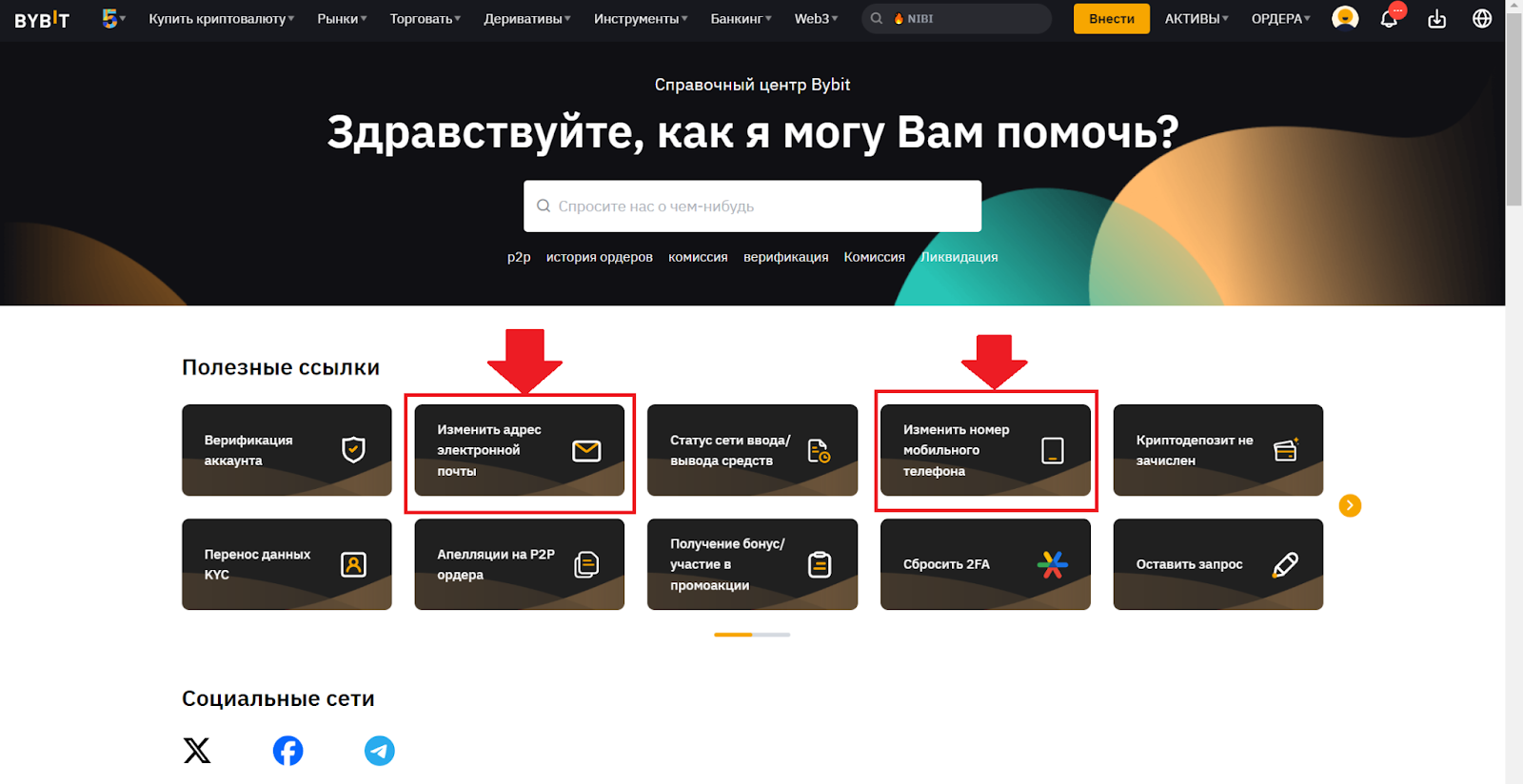 Примеры самостоятельной работы с личными данными через справочный центр Bybit