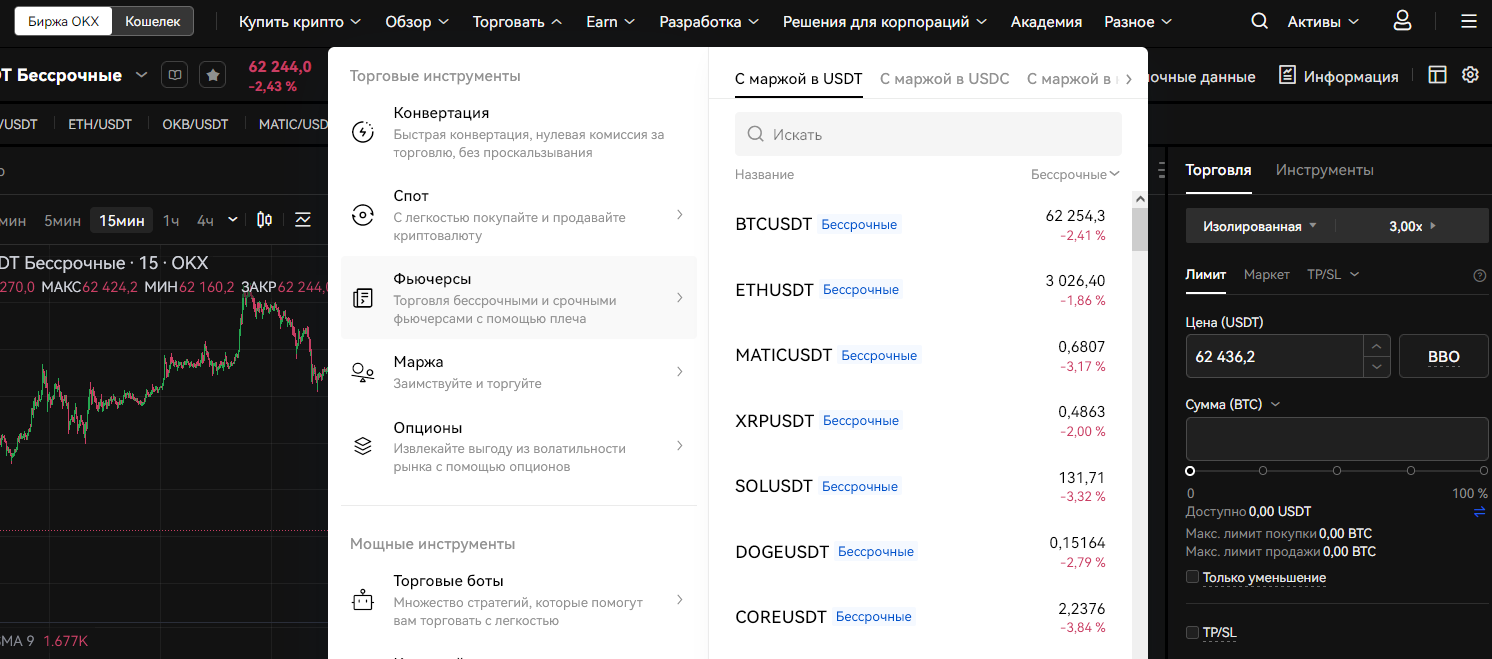 бессрочные usdt фьючерсы okx, сайт OKX