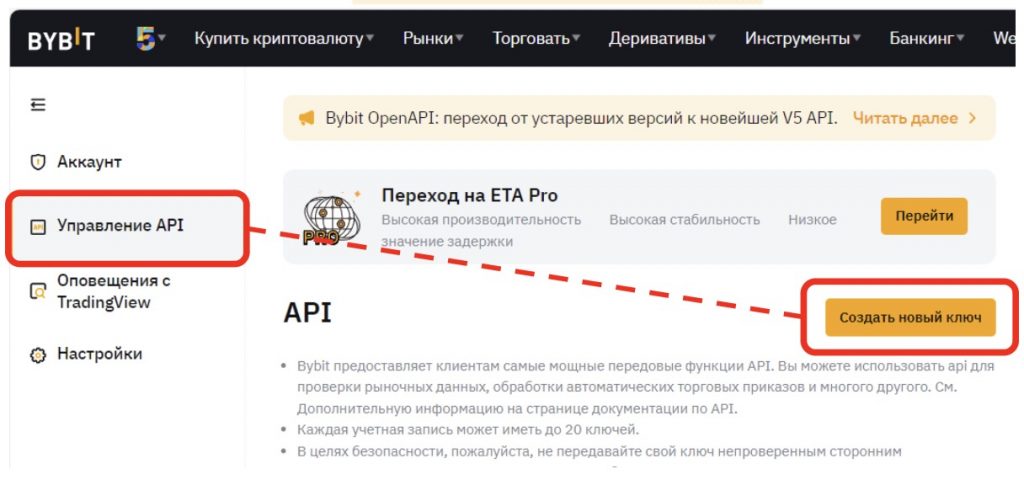 байбит управление апи для субсчета