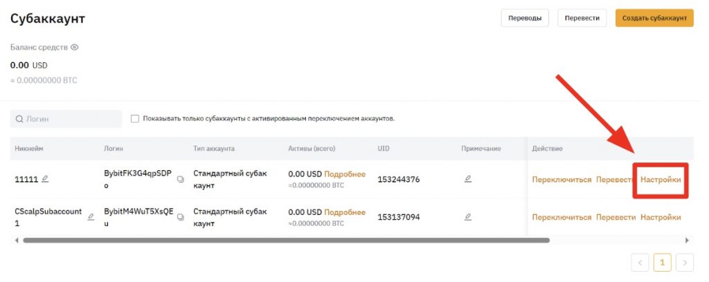 ByBit как управлять субсчетами, интерфейс сайта байбит