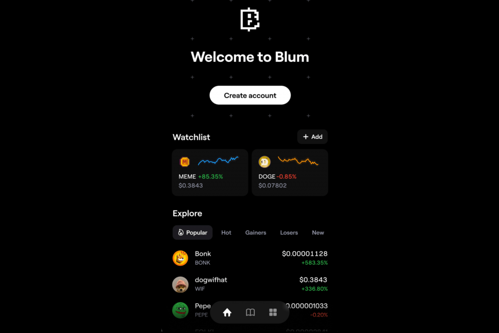 Концепт интерфейса криптобиржи Blum в Telegram