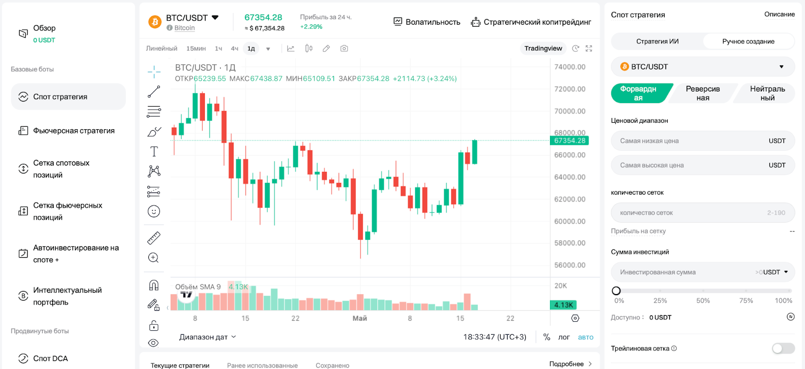 интерфейс спотового бота bitget 