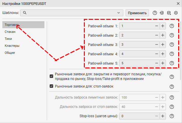 вкладка "Торговля"