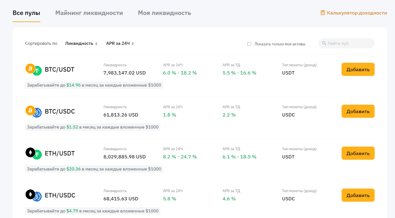 пулы ликвидности bybit.