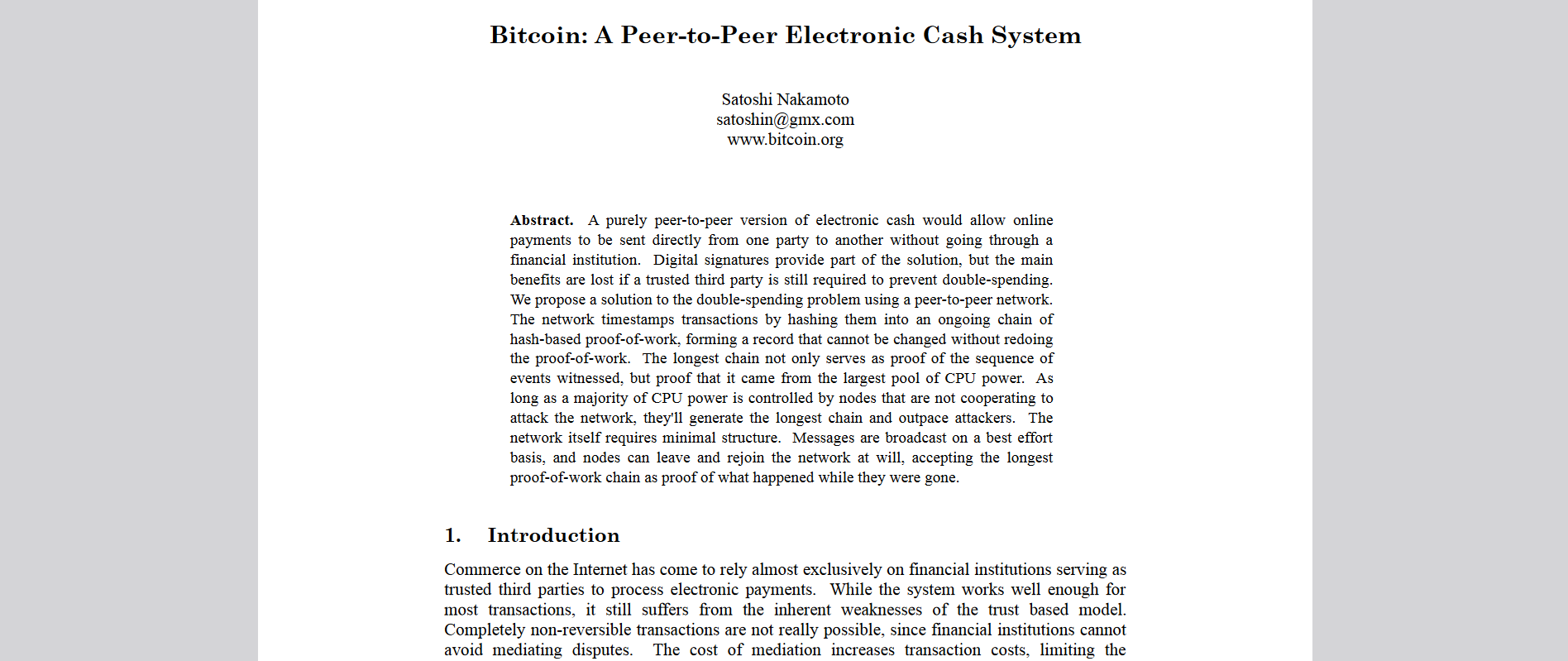 Белая книга Bitcoin, автор Сатоши Накамото