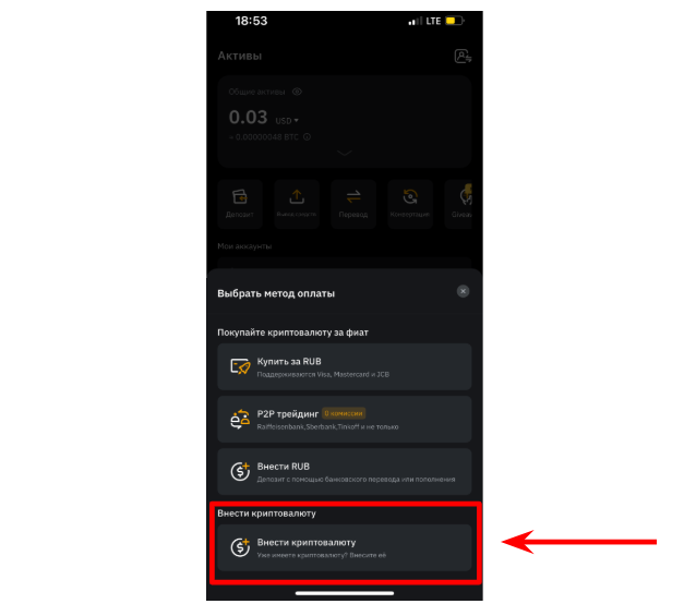 кнопка ввода криптовалюты через мобильное приложение bybit