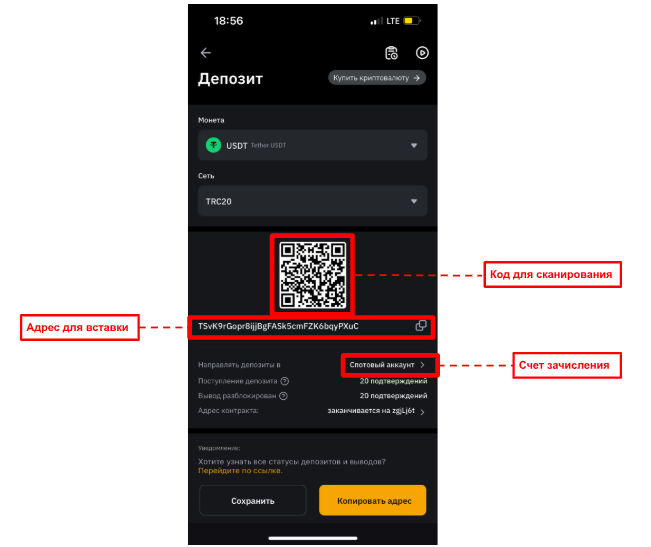 адрес usdt bybit в мобильном приложении