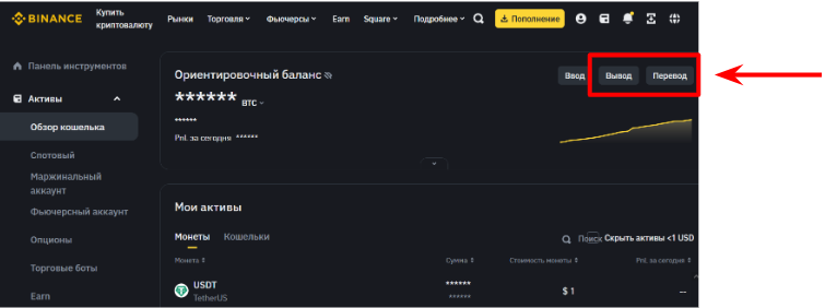 страница кошелька на binance