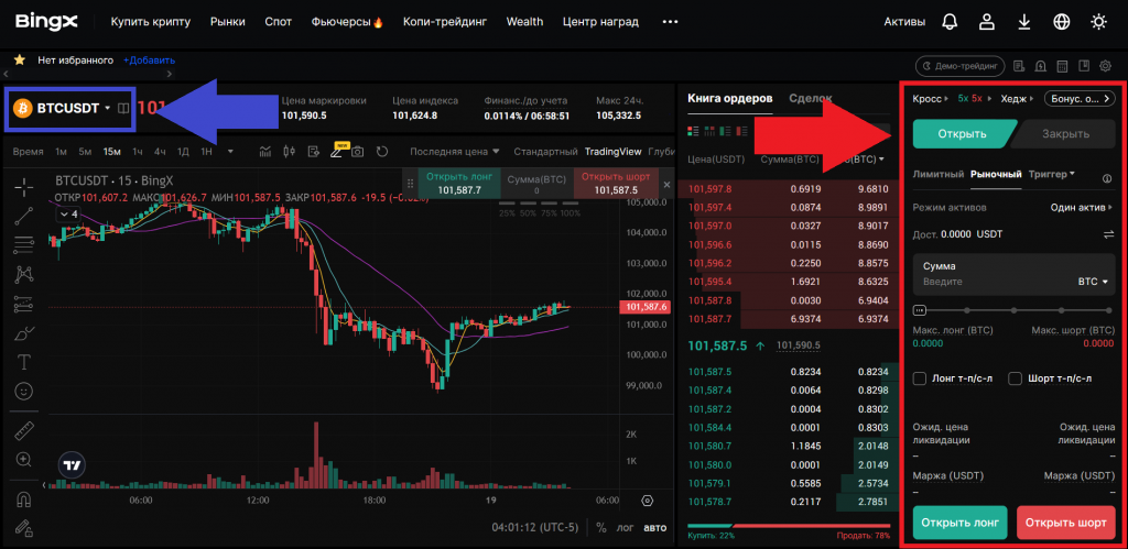 Веб-терминал фьючерсного рынка для торговли на BingX