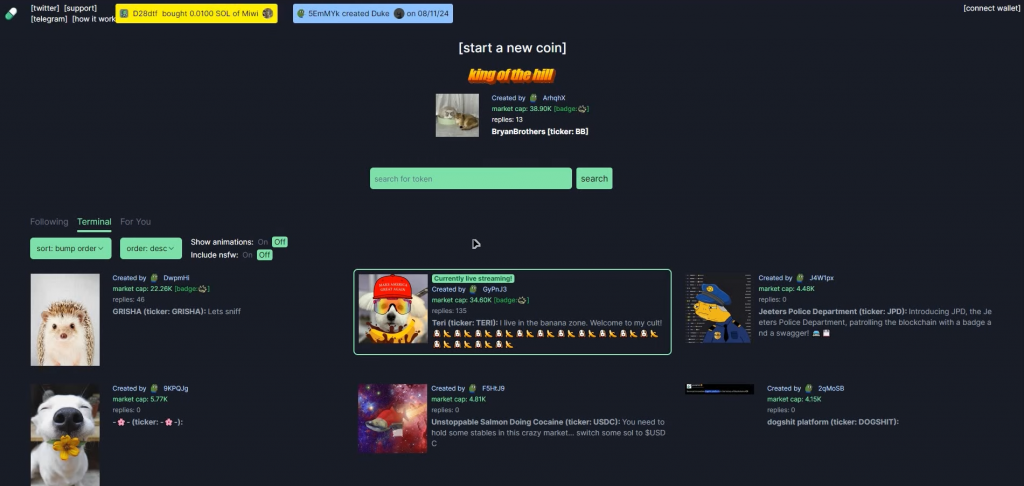 Сервис для запуска мемкоинов Pump Fun