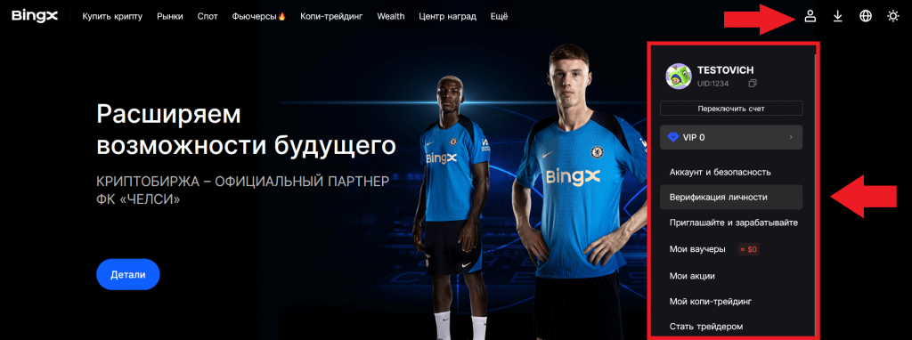 Пользовательское меню на сайте BingX