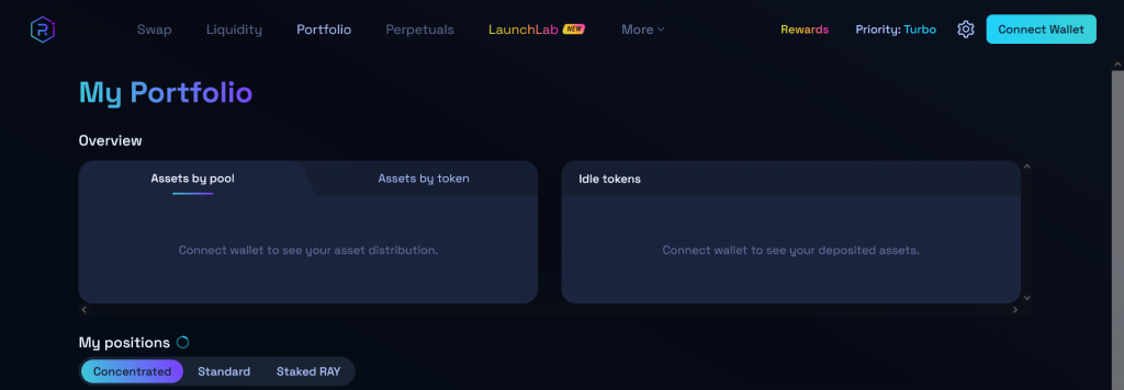 Раздел Portfolio на бирже Raydium