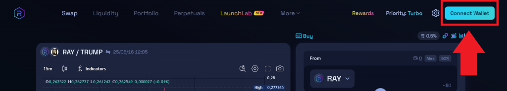 Кнопка подключения кошелька к бирже