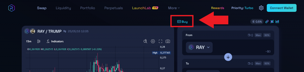 Покупка монет на бирже Raydium