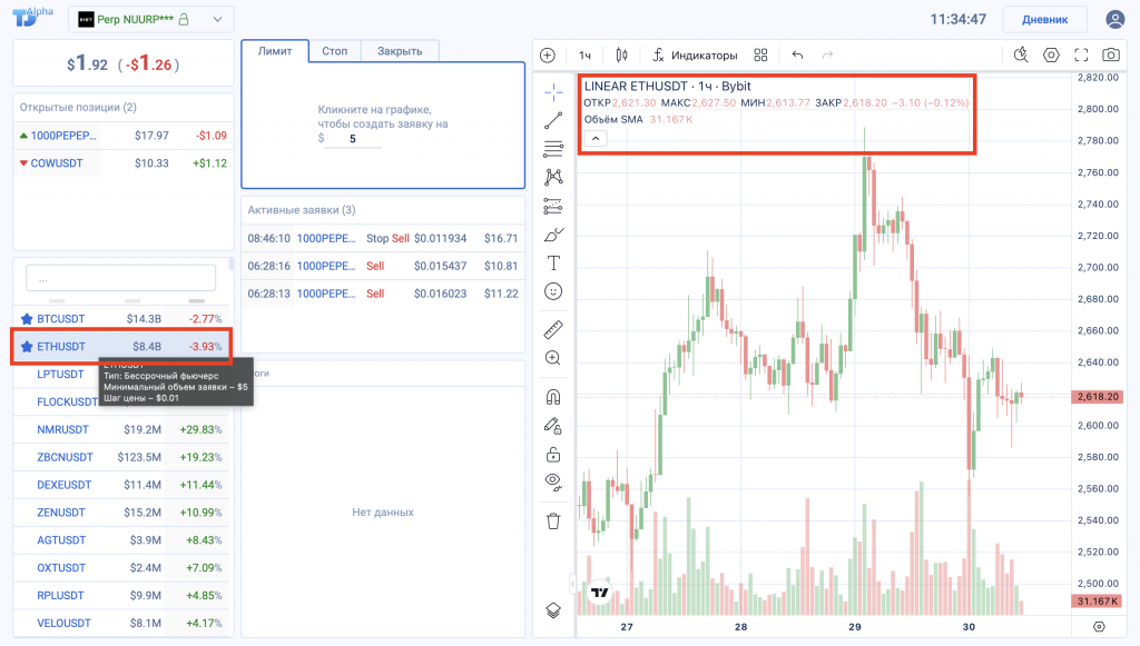 Watchlist в WebCScalp