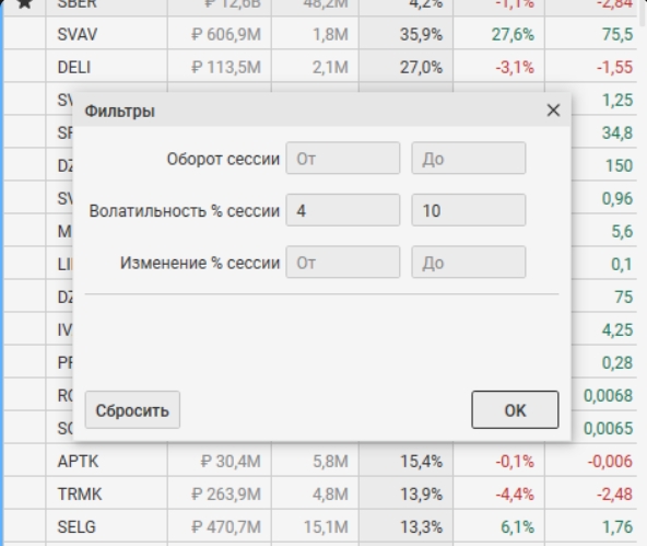 Фильтр и новые возможности скринера